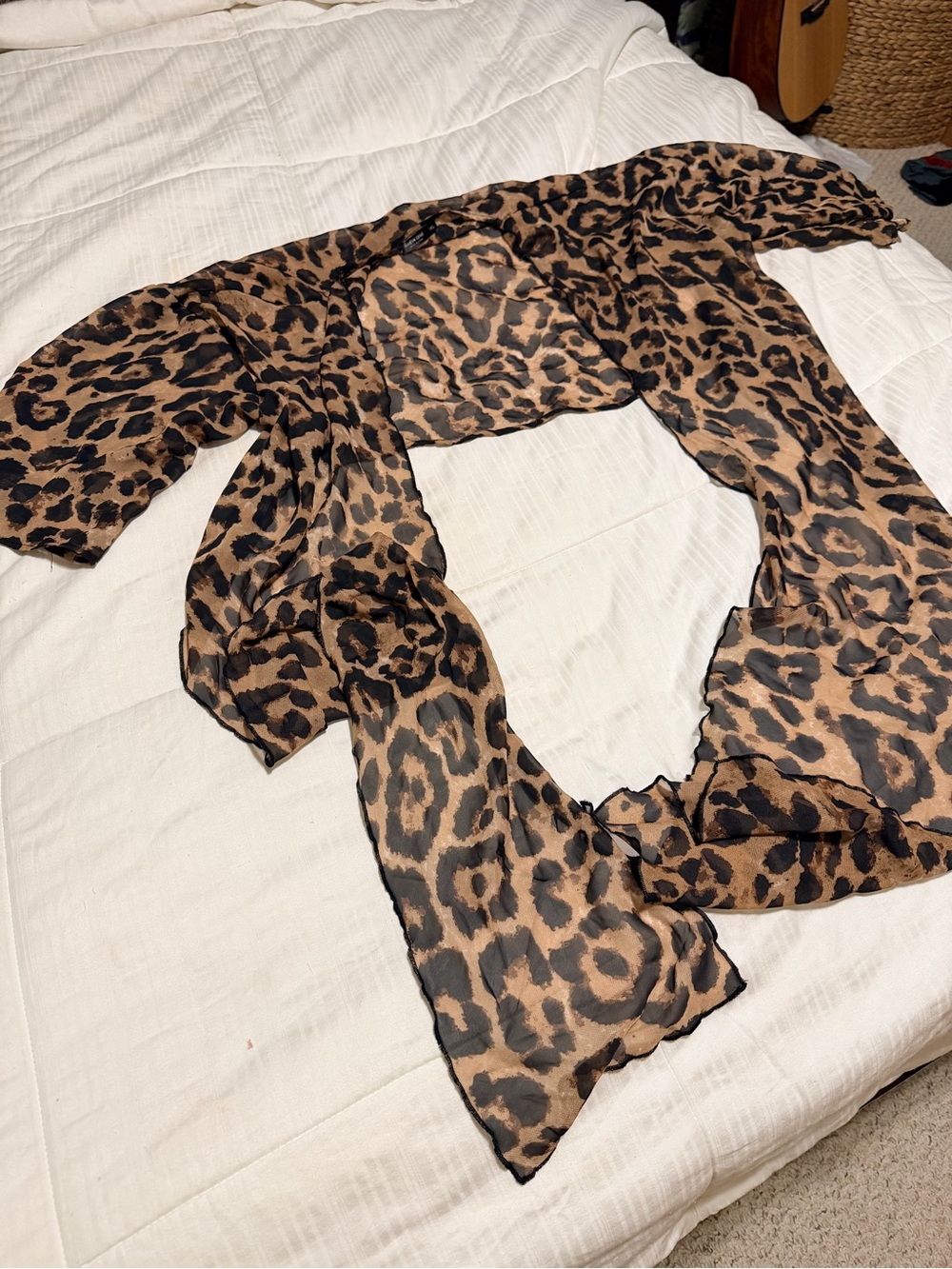 SHEIN Sheer Leopard-Print Open Front Camisole - Brown/Black